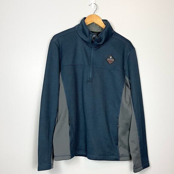 Spyder Men's Outbound 1/4 Zip Core Fleece Pullover Sweater size L gray dark teal - Picture 1 of 11